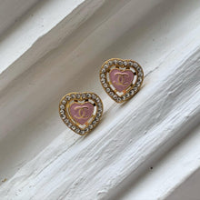Load image into Gallery viewer, Pink Crystal Heart Stud Earrings