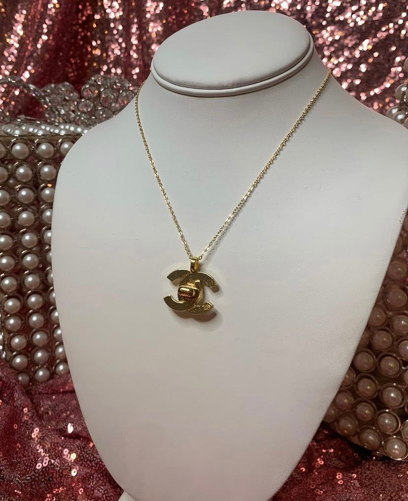 Gold CC Lock Necklace